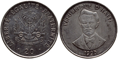 Гаити 20 сантимов 1995 Шарлемань Перальт KM 152а сталь плакированная никелем UNC 83-1731