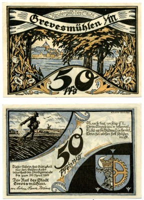 Гревесмюлен 50 пфеннигов 1922 до 30 Апреля 1922, нотгельд, земля Мекленбург-Передняя Померания Grabowski 473.2 бумага 2193-19-3-1