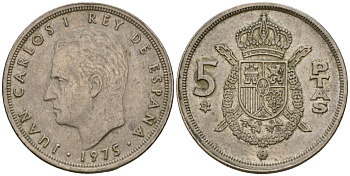 Испания 5 песет 1975 (79) Хуан Карлос I (1975-2014) KM 807 медно-никель 190-1253