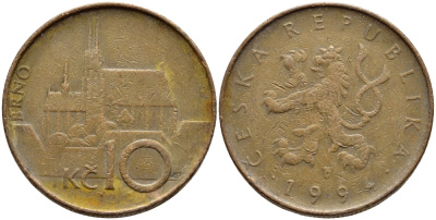 ЧЕХИЯ 10 КРОН 1994 KM 4 сталь плакированная медью 4397-414