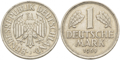 ФРГ 1 МАРКА 1969 J KM 110, J. 385 медно-никель 3718-1133