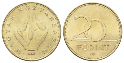 Венгрия 20 форинтов 1993 KM 696 никель латунь UNC 4699-1156