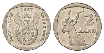 ЮАР 2 ранда 2003 KM 335 медь плакированная никелем 4626-1236