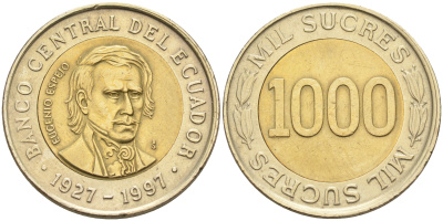 Эквадор 1000 сукре 1997 Эухенио Эспехо, год тип KM 103 биметалл    4595-655