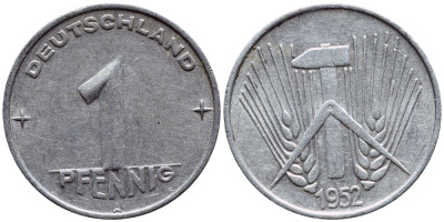 ГДР 1 ПФЕННИГ 1952 А KM 5 алюминий 4398-744