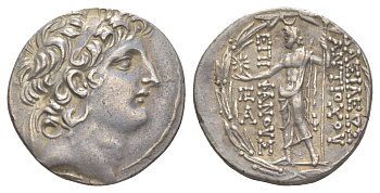 Государство Селевкидов тетрадрахма 121-113 гг. до н.э. Антиох VIII Эпифан, голова царя/Зевс, держащий скипетр и звезду, Антиохия-на-Оронте, 16,45 гр, about extremely fine Houghton 322 серебро 00-814-25