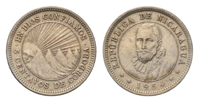 Никарагуа 5 сентаво 1954 KM 24.1 медно-никель UNC 4668-822