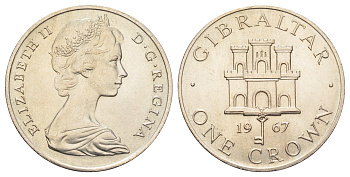 Гибралтар 1 крона 1967 Елизавета II (1952-2022), старый замок KM 4 медно-никель UNC 11-176-13