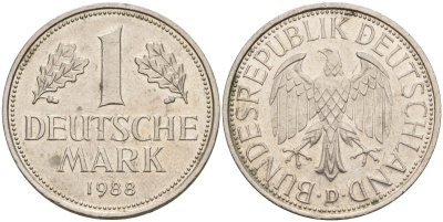 ФРГ 1 марка 1988 D KM 110, J. 385 медно-никель 4177-1243