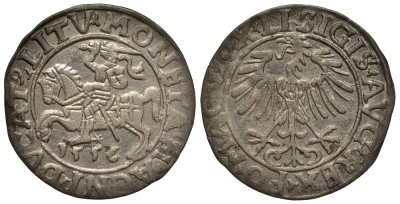 Польша 1/2 гроша (полугрош) 1556 Сигизмунд II Август (1544-1572), вес 1,19 гр. Saurma 5568 серебро 1516-1522