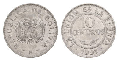 Боливия 10 сентаво 1991 KM 202 нержавеющая сталь 4649-838