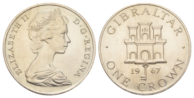 Гибралтар 1 крона 1967 Елизавета II (1952-2022), старый замок KM 4 медно-никель UNC 11-176-13
