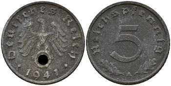 Германия 5 рейхспфеннигов 1941 A KM 100, J. 370 цинк    4189-226