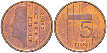 НИДЕРЛАНДЫ 5 ЦЕНТОВ 1998 БЕАТРИКС KM 202 бронза 4547-822