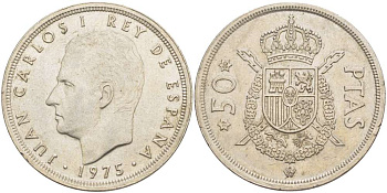 ИСПАНИЯ 50 ПЕСЕТ 1975 (80) ХУАН КАРЛОС I (1975-) KM 809 медно-никель 4521-332