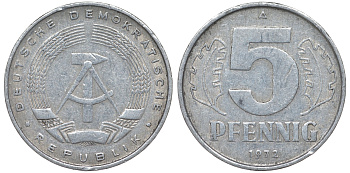 ГДР 5 пфеннигов 1972 A KM 9.1 алюминий 62-242