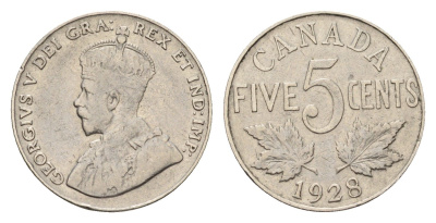 Канада 5 центов 1928 Георг V (1910-1936) KM 29 никель 4679-653