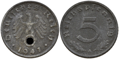 Германия 5 рейхспфеннигов 1941 A KM 100, J. 370 цинк    4189-226