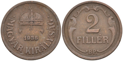 Венгрия 2 филлера 1938 BP KM 506 бронза 4115-1162