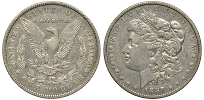 США 1 доллар 1887 O, Морган доллар, монетный двор Орлеан KM 110 серебро 413-315