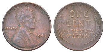 США 1 цент 1944 Авраам Линкольн  KM 132 бронза 4625-534
