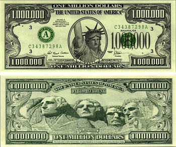 США 1000000 ДОЛЛАРОВ 1996 СУВЕНИРНАЯ БАНКНОТА, МЕМОРИАЛ ПРЕЗИДЕНТОВ бумага UNC (ПРЕСС) 7198-36-4-1