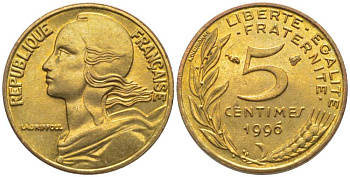 ФРАНЦИЯ 5 САНТИМОВ 1996 ТИП MARIANNE, 3 PILIS KM 933, LE FRANC 125.38 медь алюминий никель 116-463