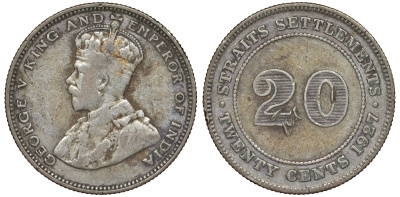 Стрейтс-Сетлментс 20 центов 1927 Георг V (1910-1936) КМ 30b серебро 53-746