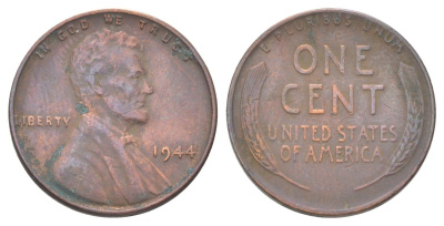 США 1 цент 1944 Авраам Линкольн  KM 132 бронза 4625-534