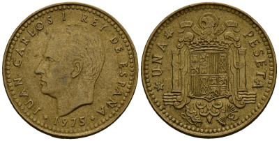 Испания 1 песета 1975 Хуан Карлос I (1975-2014) KM 806 алюминиевая бронза 4176-337