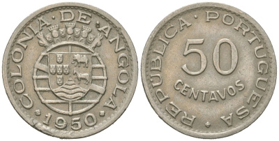 Ангола 50 сентаво 1950 300 лет революции 1648 года KM 72 никель бронза 4619-325