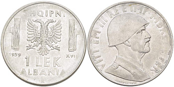 Албания 1 лек 1939 R, год XVIII, Итальянская оккупация, вторая мировая KM 31 нержавеющая сталь 4523-413