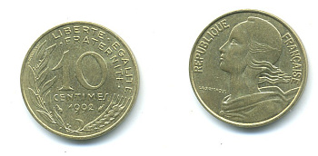 ФРАНЦИЯ 10 САНТИМОВ 1992 ТИП MARIANNE KM 929 медь алюминий никель 84-1642