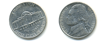 США 5 ЦЕНТОВ 1999 D ДЖЕФФЕРСОН KM А192 медно-никель 86-635