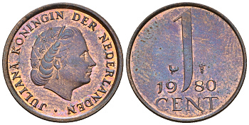 Нидерланды 1 цент 1980 Юлиана (1949-1980) KM 180 бронза UNC 220-511