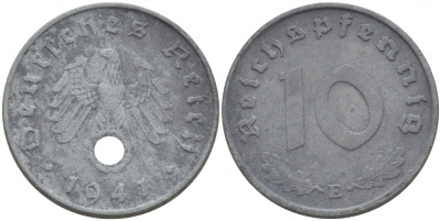 ГЕРМАНИЯ 10 РЕЙХСПФЕННИГОВ 1941 E KM 101 J 371 цинк 3996-611