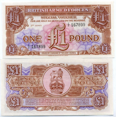 Великобритания, Британские вооруженные силы 1 фунт 1956 серия 3 Pick M29 бумага UNC (пресс) 450-33-3