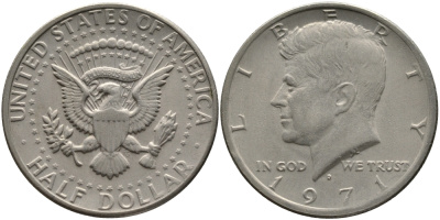 США 1/2 доллара (50 центов) 1971 D, Джон Кеннеди KM 202b медь плакированная медно-никелем 272-543