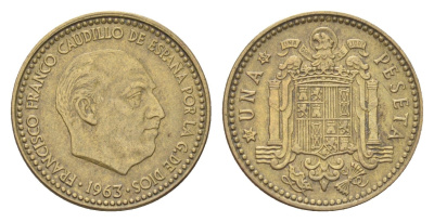 Испания 1 песета 1963 (65) Франциско Франко (1939-1975) KM 775 алюминиевая бронза 4705-1048