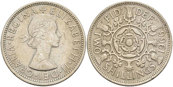 Великобритания 2 шиллинга (флорин) 1966 Елизавета II (1952-2022) KM 906, Spink 4146 медно-никель 4183-1235