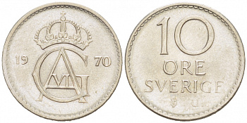 Швеция 10 эре 1970 U Густав VI Адольф (1950-1973) KM 835 медно-никель 3955-329