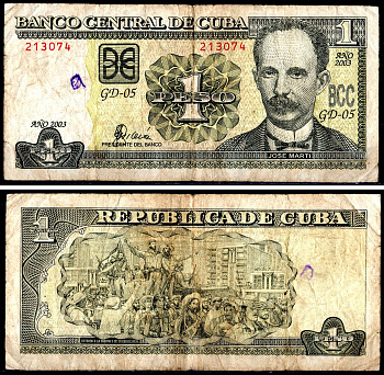 Куба 1 песо 2003 Pick 121c бумага 3295-28-3-2