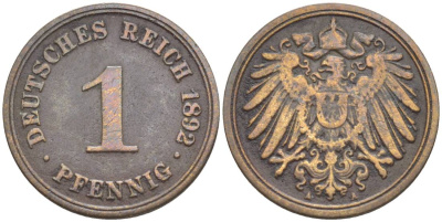 ГЕРМАНИЯ 1 ПФЕННИГ 1892 A KM 10, Jager. 10, Weege 2 медь 4528-1121