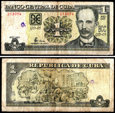 Куба 1 песо 2003 Pick 121c бумага 3295-28-3-2