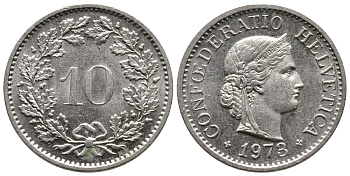 Швейцария 10 раппенов 1973 KM 27 медно-никель 75-1667
