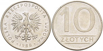 ПОЛЬША 10 ЗЛОТЫХ 1988 MW KM 152.1 медно-никель 4519-1014