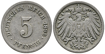 ГЕРМАНИЯ 5 ПФЕННИГОВ 1895 G KM 11, J. 12 медно-никель 39-716