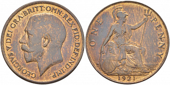 Великобритания 1 пенни 1921 Георг V (1910-1936) KM 810, Spink 4051 бронза 3996-335