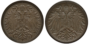 Австрия 2 геллера инкузный брак монетного двора медь 00-817-47