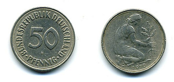 ФРГ 50 пфеннигов 1970 F KM 109.1, J 384 медно-никель 25-1847